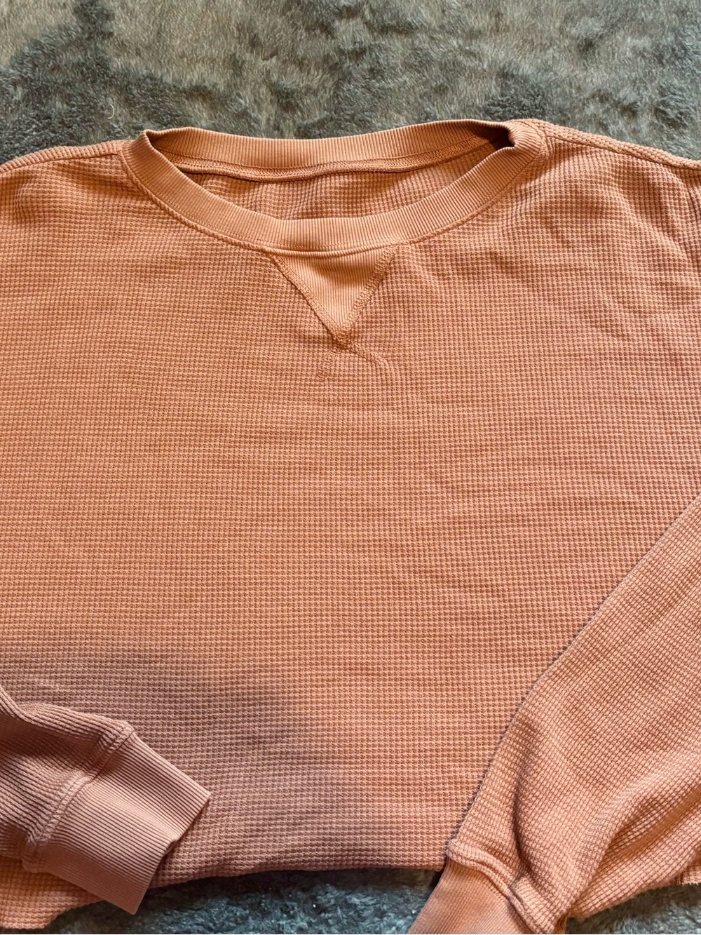 Waffle Knit Crewneck Pullover - Dusty Peach Women’s XL